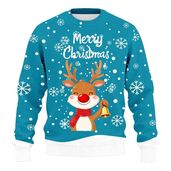 DHFJKG Mens Christmas Sweatshirt Funny Reindeer Print Ribbed Crewneck Long Sleeve Loose Fit Pullover Top Xmas Themed Streetwear Elk Festive Cozy Tops