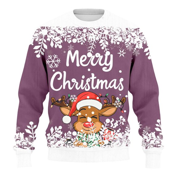 DHFJKG Mens Christmas Sweatshirt Funny Reindeer Print Ribbed Crewneck Long Sleeve Loose Fit Pullover Top Xmas Themed Streetwear Elk Festive Soft Tops