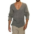 thumbnail image 1 of DHFJKG Mens Deep V-Neck Cable Knit Sweaters Casual Loose Fit Long Sleeve Knitwear Solid Color Comfort Jumper Tops, 1 of 6