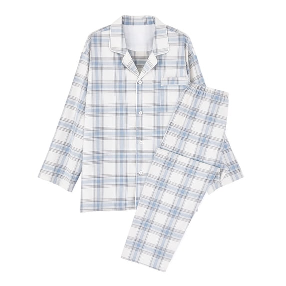 DHFJKG Mens Flannel Pajamas Set Sleepwear Plaid Pjs Long Sleeve Button Down Lapel Shirts Pants 2 Piece Soft Loungewear