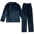 thumbnail image 1 of DHFJKG Mens Flannel Pajamas Sets Fuzzy Long Sleeve Letter Embroidery Top Loose Fit Bottoms 2 Piece Outfit Fluffly Shaggy Leisure Home Clothes, 1 of 3