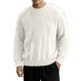 thumbnail image 1 of DHFJKG Mens Fluffly Shaggy Sweater Solid Color Long Sleeve Crewneck Loose Fit Pullover Warm Insulated Winter Cozy Jumper Tops, 1 of 5