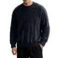 thumbnail image 1 of DHFJKG Mens Fluffly Shaggy Sweater Solid Color Long Sleeve Crewneck Loose Fit Pullover Warm Insulated Winter Cozy Jumper Tops, 1 of 5