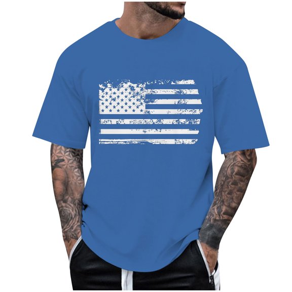 DHFJKG Mens Graphic Tee Short Sleeve US National Flag T Shirt Soft Comfortable Crew Neck 250 Years Anniversary Tshirts