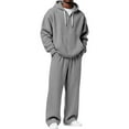 thumbnail image 1 of DHFJKG Mens Hoodie Tracksuit 2 Piece Set Athletic Casual Quarter Zip Hooded Drawstring Sweatshirt Wide Leg Pants Sweatsuits Soft Outfit, 1 of 4