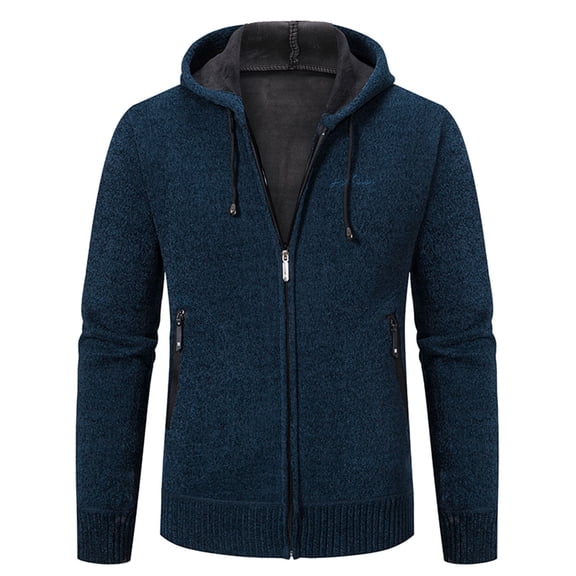 DHFJKG Mens Hoodies Sweater Zip Up Jackets With Fuzzy Lining Hooded Drawstring Warm Cardigan Knitted Coat With Pockets Classic Outerwear