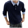 thumbnail image 1 of DHFJKG Mens Knit Jacquard Sweater 2 In 1 Turndown Collar Long Sleeve Loose Fit Textured-Knit Pullover Fall Winter Casual Jumper Tops, 1 of 4