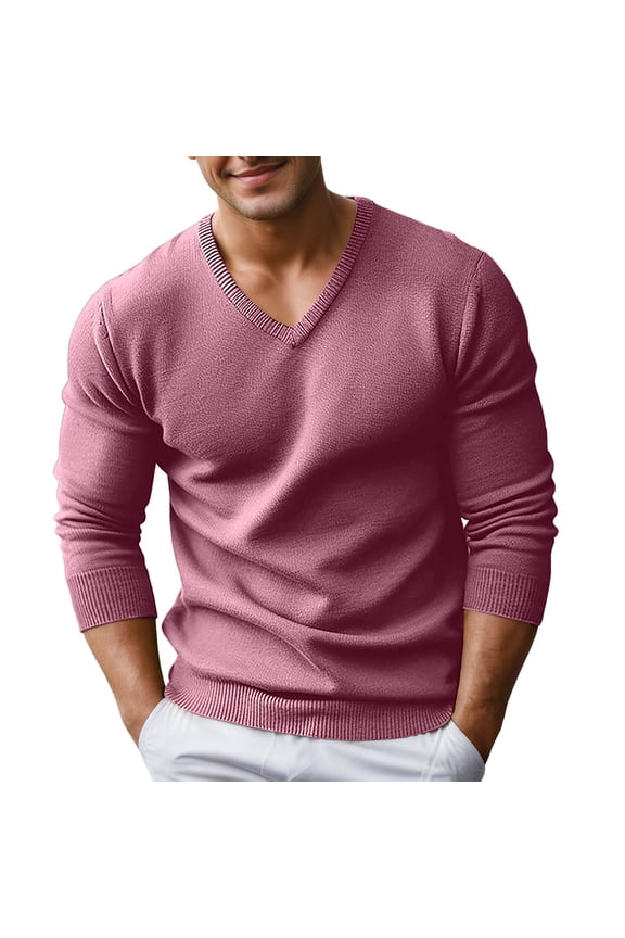 Mens Knit Sweaters V Neck Base Layer Top Solid Color Long Sleeve Loose Fit Pullover Business Work Casual Dress Autumn Winter Casual Jumper Tops