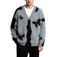 thumbnail image 1 of DHFJKG Mens Knitted Cardigan Sweaters Butterfly Graphic V Neck Button Down Long Sleeve Loose Fit Knitwear Jacket Fall Winter Versatile Outerwear, 1 of 4