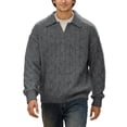 thumbnail image 1 of DHFJKG Mens Knitted Jacquard Sweaters 2 In 1 Top Turndown Collar Long Sleeve Loose Fit Textured-Knit Pullover Fall Winter Retro Casual Jumper Tops, 1 of 5