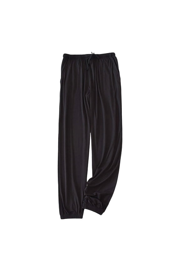 Mens Lightweight Pajamas Pants High Stretchy Solid Color Loose Fit Elastic Waist Ankle-Tied Sleepwear Pants Cozy Homewear