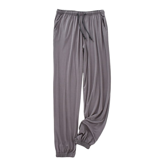 DHFJKG Mens Lightweight Pajamas Pants High Stretchy Solid Color Loose Fit Elastic Waist Ankle-Tied Sleepwear Pants Cozy Homewear