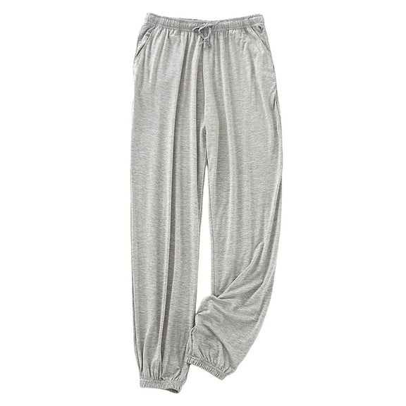 DHFJKG Mens Lightweight Pajamas Pants High Stretchy Solid Color Loose Fit Elastic Waist Ankle-Tied Sleepwear Pants Cozy Homewear
