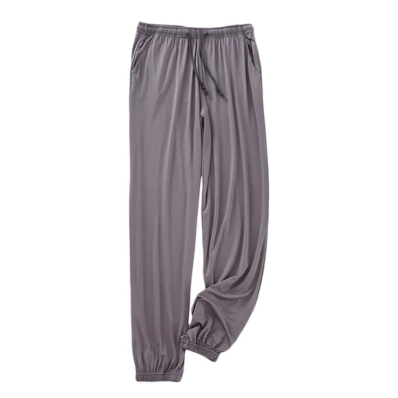 DHFJKG Mens Lightweight Pajamas Pants High Stretchy Solid Color Loose Fit Elastic Waist Ankle-Tied Sleepwear Pants Leisure Homewear