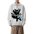 thumbnail image 1 of DHFJKG Mens Oversized Knitted Sweaters Cute Cat Graphic Turndown Collar Button Placket Long Sleeve Knitwear Pullover Fall Winter Cozy Jumper Tops, 1 of 4