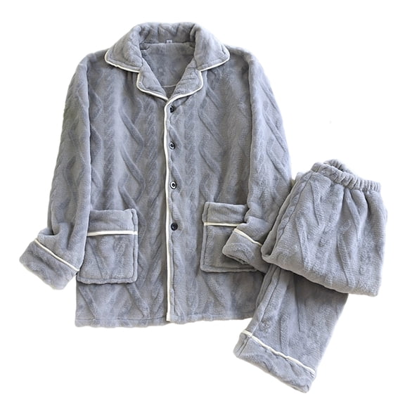 DHFJKG Mens Pajama Set Flannel Sleepwear Insulated Long Sleeve Turndown Collar Button Front Top With Pockets Bootoms 2 Piece Fuzzy Loungewear Cozy Home Clothes