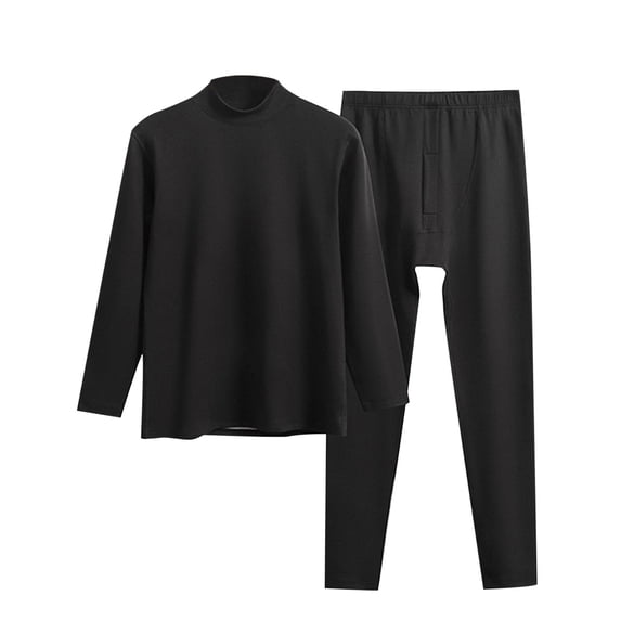 DHFJKG Mens Pajamas Set Thermal Underwear Outfit Crew High Neck Long Sleeve Top Bottom Solid Color Winter Clothes 2 Piece Sets Cozy Homewear