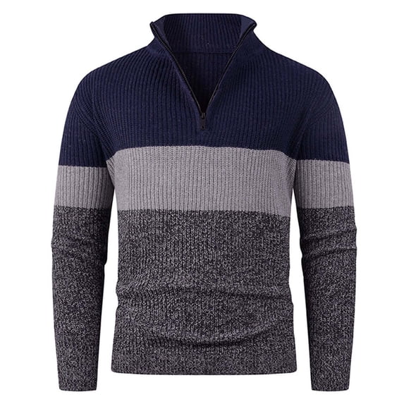 DHFJKG Mens Quarter Zip Knit Ribbed Sweaters Color Block Long Sleeve Stand Collar Regular Fit Bottoming Shirt Pullover Fall Winter Soft Jumper Tops