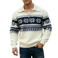 thumbnail image 1 of DHFJKG Mens Quarter Zip Knit Sweater Vintage Snowflake Pattern Turndown Collar Long Sleeve Loose Fit Knitwear Pullover Fall Winter Versatile Jumper Tops, 1 of 4