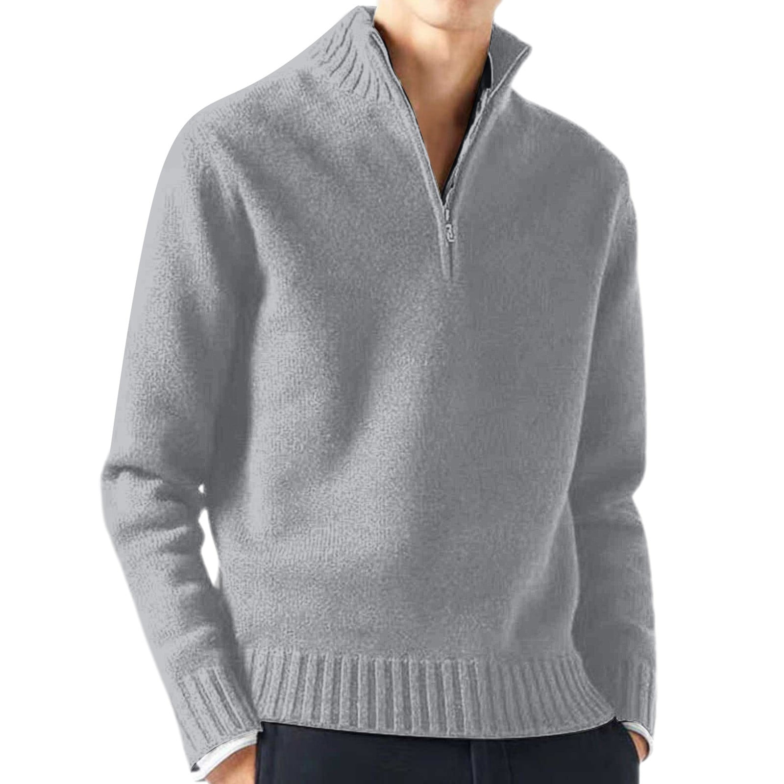 DHFJKG Mens Quarter Zip Knitting Sweater Casual Solid Color Loose