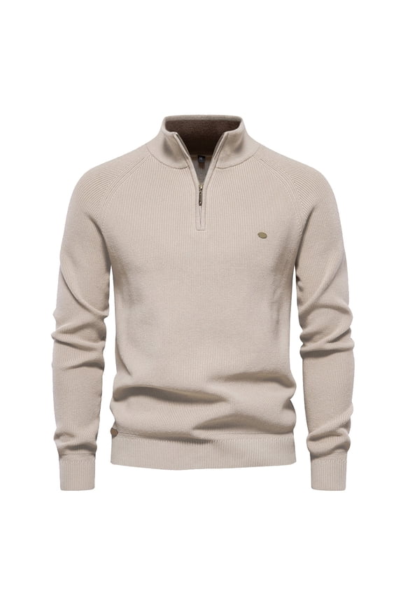 Mens Quqrter Zip Sweaters Solid Color Raglan Long Sleeve Stand Collar Knit Pullover Business Casual Dress Sweater Winter Comfort Jumper Tops