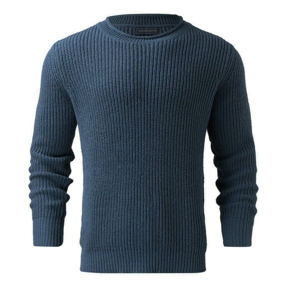 DHFJKG Mens Ribbed Knit Sweaters Autumn Winter Casual Solid Color Round Neck Long Sleeve Pullover Sweater Versatile Jumper Tops