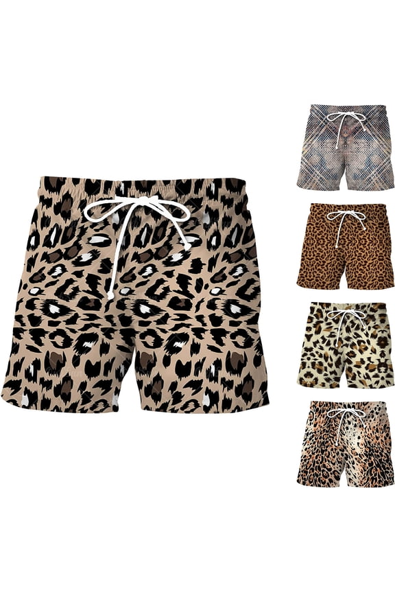 Mens Shorts Lightweight Sports Leopard Print Drawstring Shorts For Men Beach Vacation Clothes Trendy Bottoms