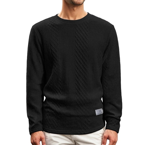 DHFJKG Mens Sweatshirt Jacquard Bottoming Shirt Crew Neck Long Sleeve Solid Color Pullover Top Autumn Winter Comfort Tops