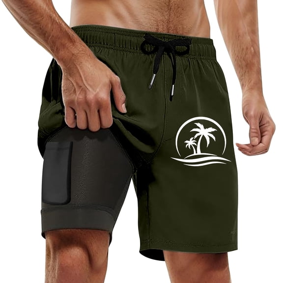 DHFJKG Mens Swim Trunks Compresssion Lining With Side Pockets Beach Shorts Hawaii Tropical Printed Drawstring Swimwear Shorts