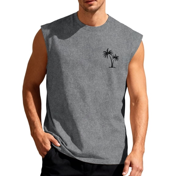 DHFJKG Mens Tank Tops Vintage Washed Sleeveless Graphic Tee Crew Neck Tropical Printed Beach Shirts Casual Streetwear Comfy Top