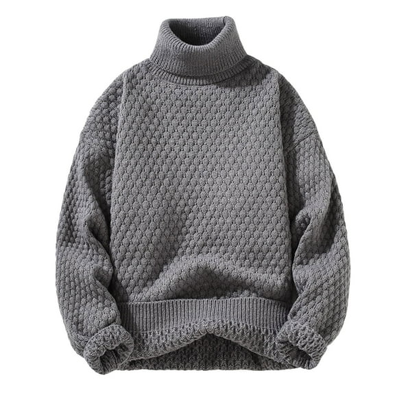DHFJKG Mens Textured-Knit Sweaters Turtleneck Relaxed Fit Solid Color Casual Cable Knitted Pullover Long Sleeve Top Soft Jumper Tops