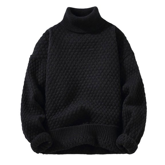 DHFJKG Mens Textured-Knit Sweaters Turtleneck Relaxed Fit Solid Color Casual Cable Knitted Pullover Long Sleeve Top Versatile Jumper Tops