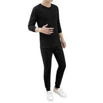DHFJKG Mens Thermal Base Layer Long John Set Fuzzy Lining Warm Underwear Slim Fit Long Sleeve Crewneck Top Ankle-Tied Pants Outfits Comfort 2 Piece Sets