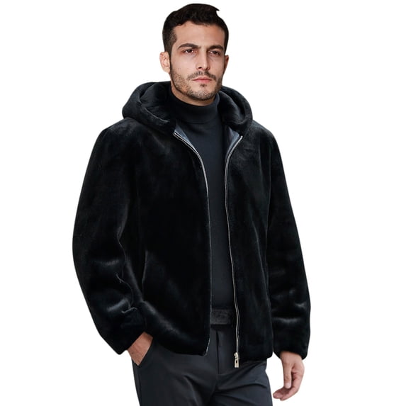 DHFJKG Mens Thick Fuzzy Coat Zip Up Hoodies Long Sleeve Hooded Jackets With Pockets Casual Solid Color Warm Cozy Outerwear