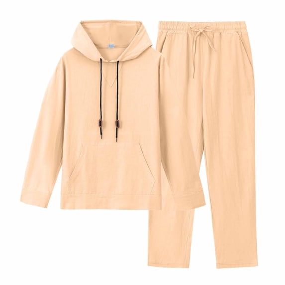 DHFJKG Mens Tracksuit 2 Piece Set Hoodie Lightweight Long Sleeve Solid Color Pullover Loose Fit Pants Casual Wear Soft Outfit