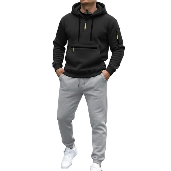 DHFJKG Mens Tracksuit 2 Piece Set Jogging Sweat Track Suits Quarter Zip Hooded Sweatshirt With Joggers Ankle-Tied Pants Sportswear Athleisure Cozy Outfit