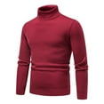 thumbnail image 1 of DHFJKG Mens Turtleneck Knitted Base Pullover Sweaters Slim Fit Solid Color Long Sleeve Layering Tops With Ribbing Edge Knitwear Soft Jumper Tops, 1 of 4