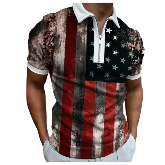 DHFJKG Mens US National Flag T Shirt Summer Quarter Zip Polo Shirts For Men Short Sleeve Celebrate America's 250Th Anniversary Top