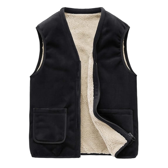DHFJKG Mens Vest Sleeveless V-Neck Solid Color Lamb Fitted Zipper Vest Coat With Pockets Trendy Jackets