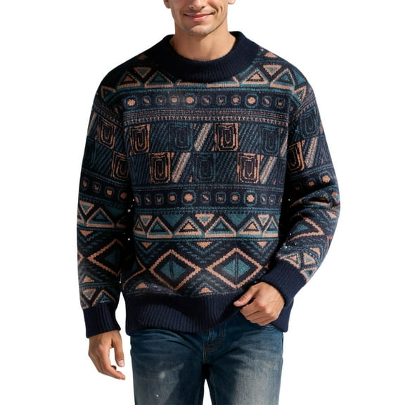 DHFJKG Mens Vintage Knit Sweaters Loose Fit Crew High Neck Long Sleeve Knitted Pullover Warm Fall Winter Cozy Jumper Tops