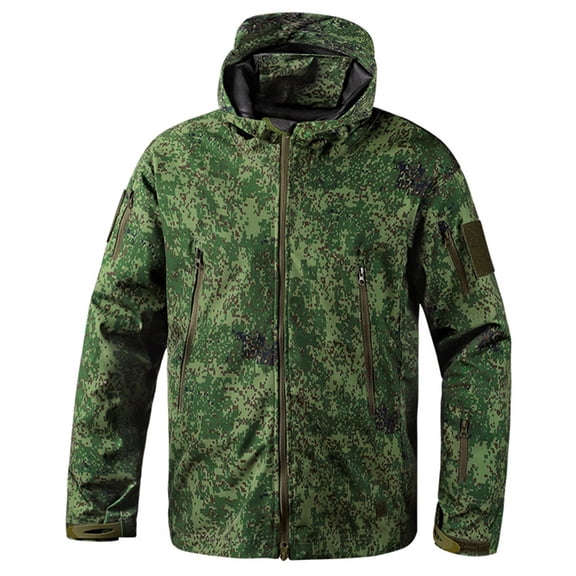DHFJKG Mens Windbreaker Camo Jacket Softshell Raincoat Windproof Hooded Zip Up Utility Jacket With Multiple Zipper Pockets For Hiking Camping Soft Outerwear