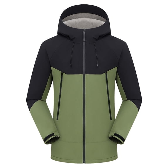 DHFJKG Mens Windbreaker Hardshell Jacket Fuzzy Lining Windproof Hooded Outdoor Mediun Length Zipper Utility Coat For Cold Weather Comfort Outerwear