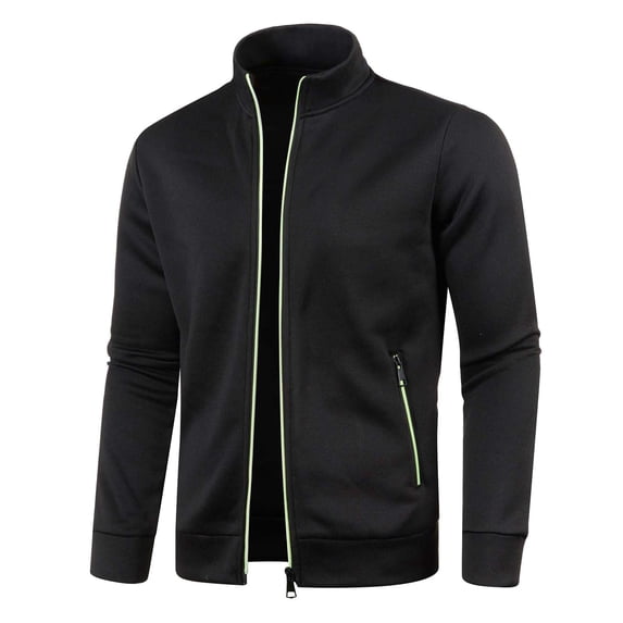 DHFJKG Mens Zip Up Bomber Jacket Lightweight Casual Stand Collar Solid Color Long Sleeve Spring Fall Windbreaker Coat With Zipper Pockets Cozy Outerwear