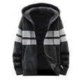 thumbnail image 1 of DHFJKG Mens Zip Up Hoodies Knitted Sweaters With Fuzzy Warm Lining Loose Fit Long Sleeve Hooded Drawstring Knitting Cardigan Coat With Pockets Striped Color Block Versatile Outerwear, 1 of 4