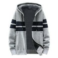 thumbnail image 1 of DHFJKG Mens Zip Up Hoodies Knitted Sweaters With Fuzzy Warm Lining Loose Fit Long Sleeve Hooded Drawstring Knitting Cardigan Coat With Pockets Striped Color Block Leisure Outerwear, 1 of 4