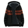 thumbnail image 1 of DHFJKG Mens Zip Up Hoodies Knitted Sweaters With Fuzzy Warm Lining Loose Fit Long Sleeve Hooded Drawstring Knitting Cardigan Coat With Pockets Striped Color Block Versatile Outerwear, 1 of 4