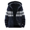 thumbnail image 1 of DHFJKG Mens Zip Up Hoodies Knitted Sweaters With Fuzzy Warm Lining Loose Fit Long Sleeve Hooded Drawstring Knitting Cardigan Coat With Pockets Striped Color Block Classic Outerwear, 1 of 7