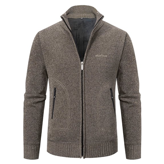 DHFJKG Mens Zip Up Sweaters Cardigan Jacket Solid Color Long Sleeve Stand Collar Knitwear Business Casual Dress Sweater Coat With Zipper Pockets Winter Leisure Outerwear