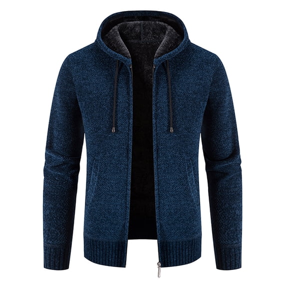 DHFJKG Mens Zip Up Hooded Sweater Jackets With Fuzzy Lining Solid Color Warm Cardigan Knitted Hoodies Coat With Pockets Leisure Outerwear