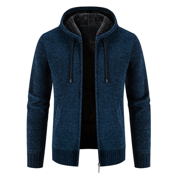 DHFJKG Mens Zip Up Hooded Sweater Jackets With Fuzzy Lining Solid Color Warm Cardigan Knitted Hoodies Coat With Pockets Leisure Outerwear